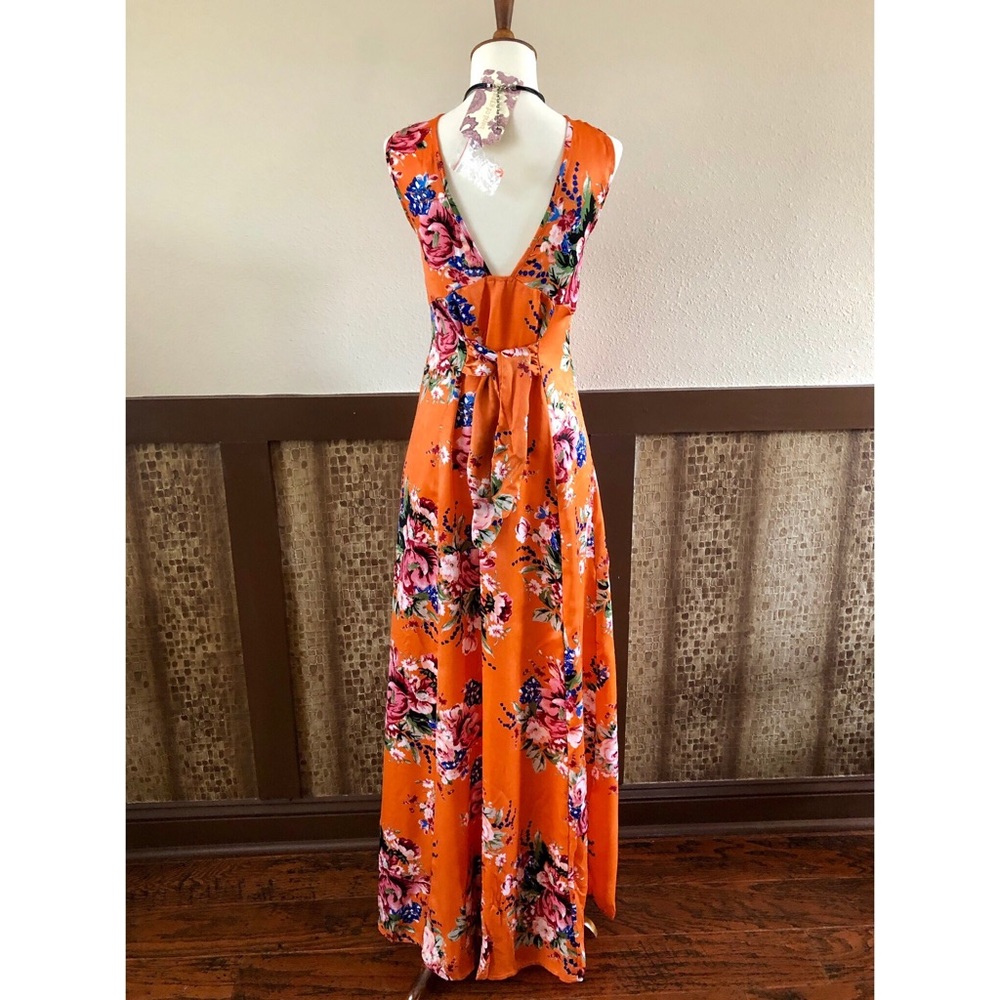 Band of Gypsies Orange Floral Maxi Dress